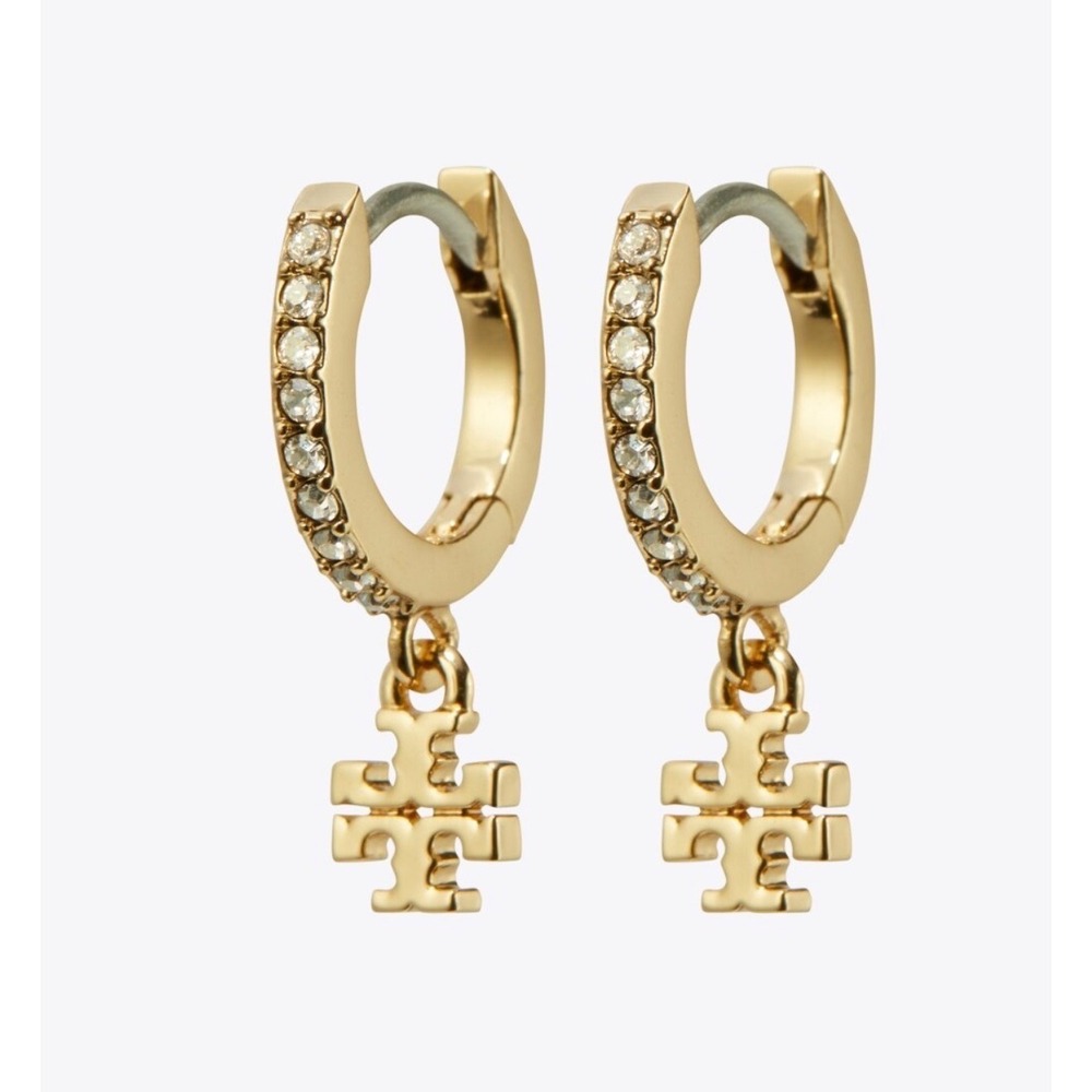 Tory Burch Icon Pave Huggie Earrings / NWT & Dustbag Included / MSRP $110